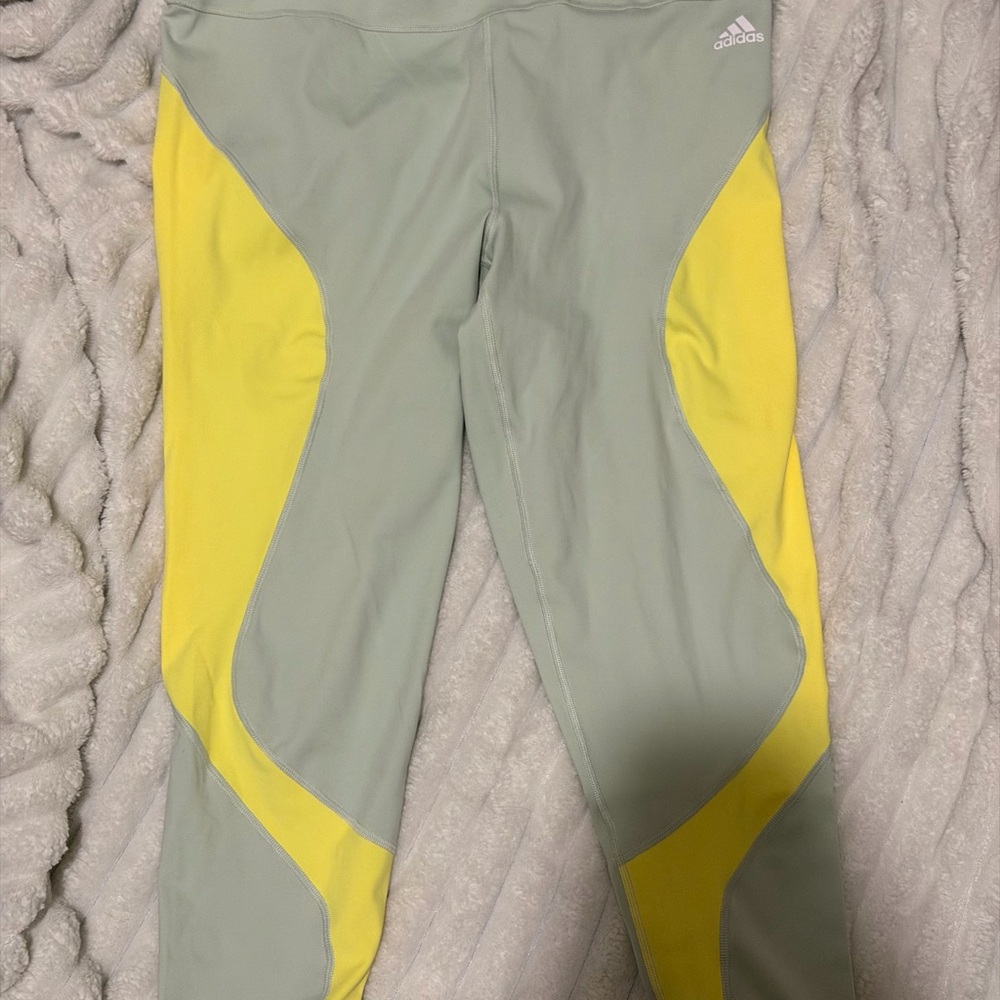 Adidas Women’s Light Green and Yellow Leggings